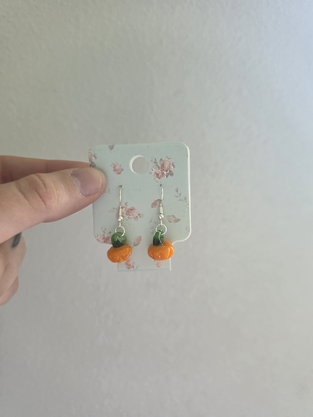 Pumpkin Dangle Earrings - Orange & Green